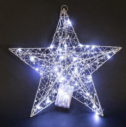 Ozdoba gwiazda LED metalowa srebrna 40x40x9 cm