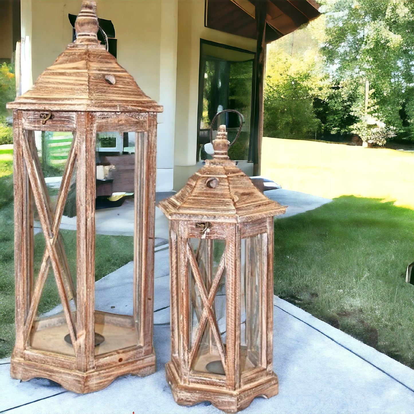 2szt. Lampion Zestaw Lampionów drewnianych 67 i 45 cm XXL duży