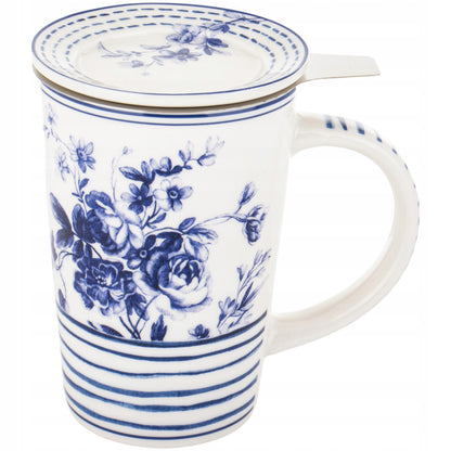 Kubek z Zaparzaczem Porcelana Niebieska Blue Pokrywka Sitko 300 ml