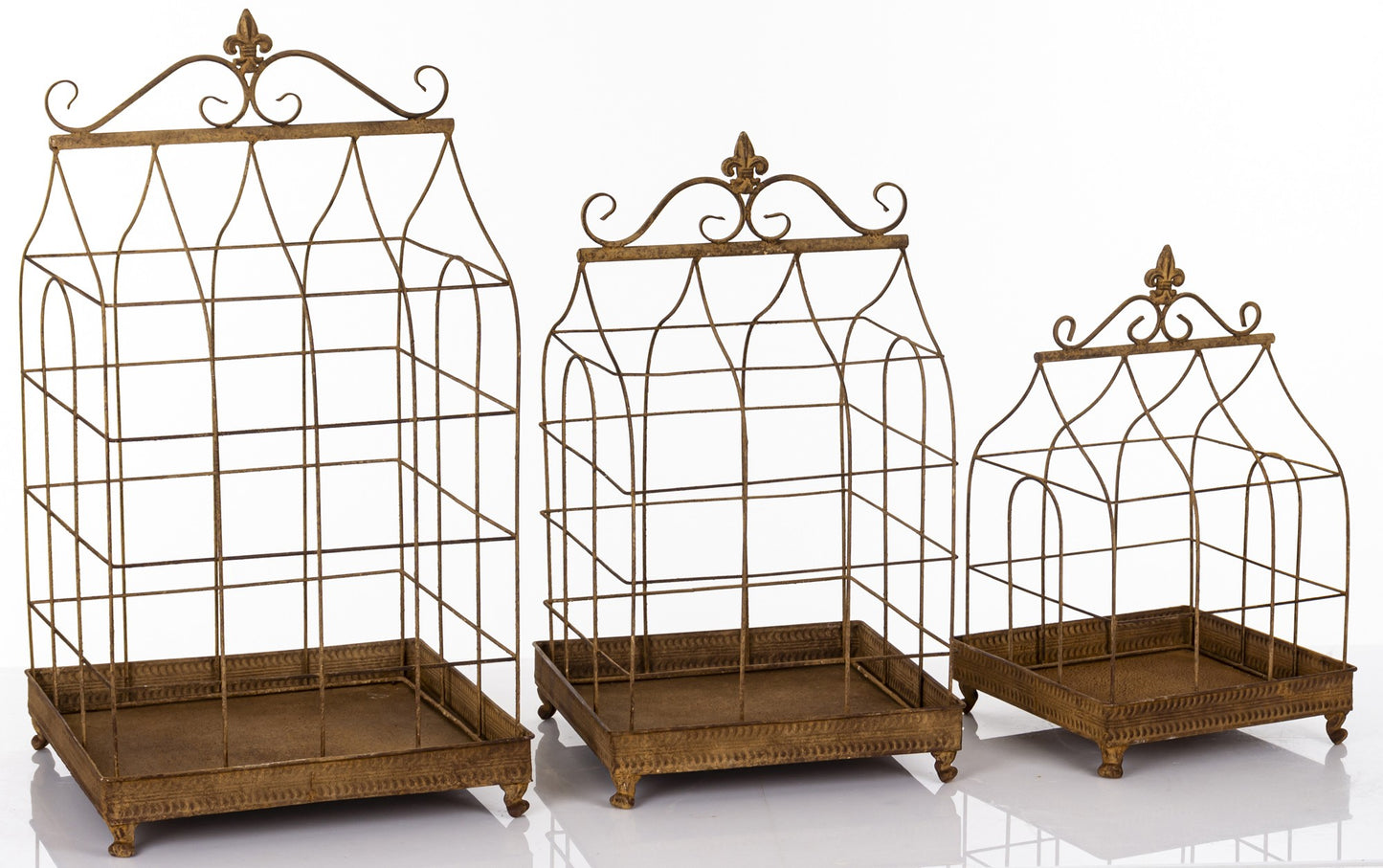 Klatka dekoracyjna metalowa komplet 2 szt. brązowy 70x37x37 55x32x32 44x27x27