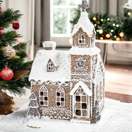 Dekoracyjny Domek Led figurka świąteczna kaplica piernikowy magic village