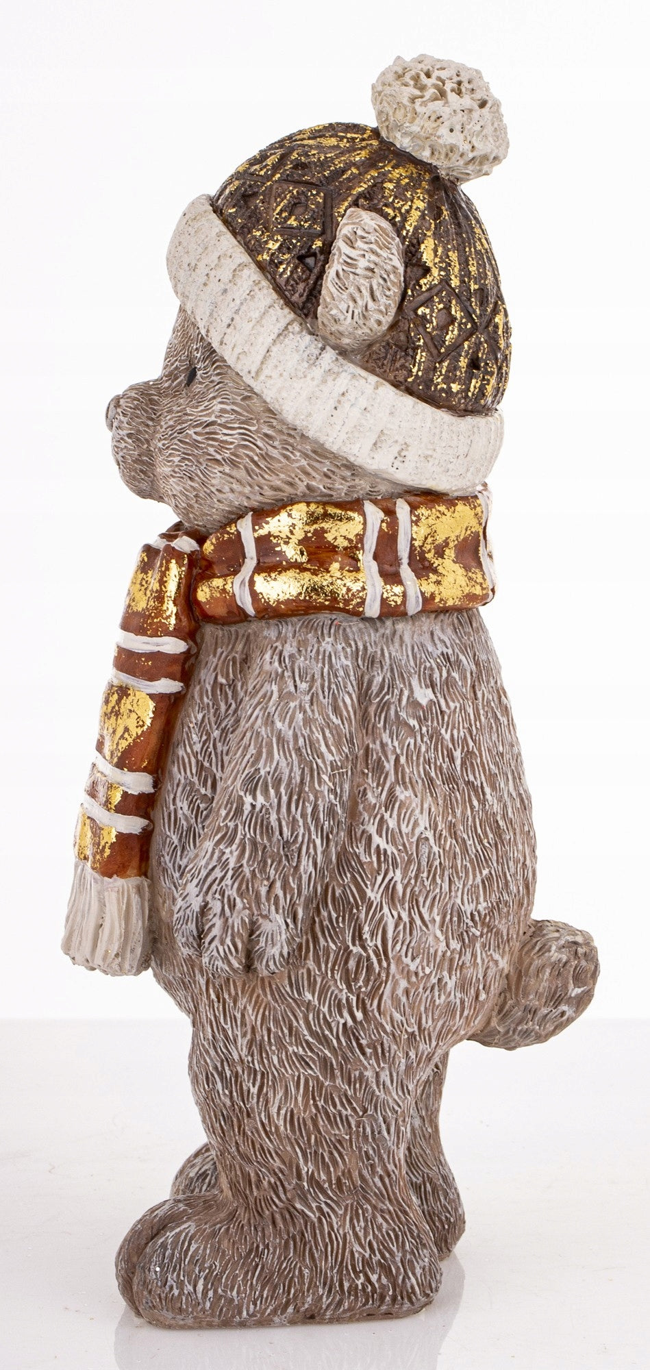 Figurka świąteczna Miś szalik czapka złoty prezent na mikołajki ozdoba 17cm