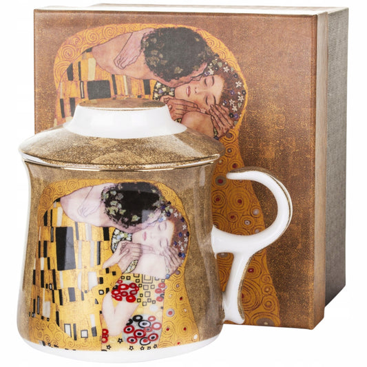 Kubek z zaparzaczem w pudełku Pocałunek Gustav Klimt porcelana zaparzacz