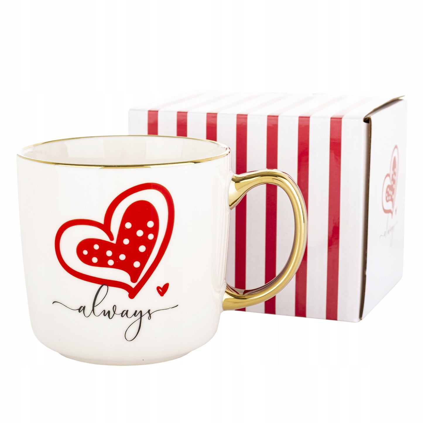 Duży porcelanowy kubek w pudełku na walentynki prezent 385 ml