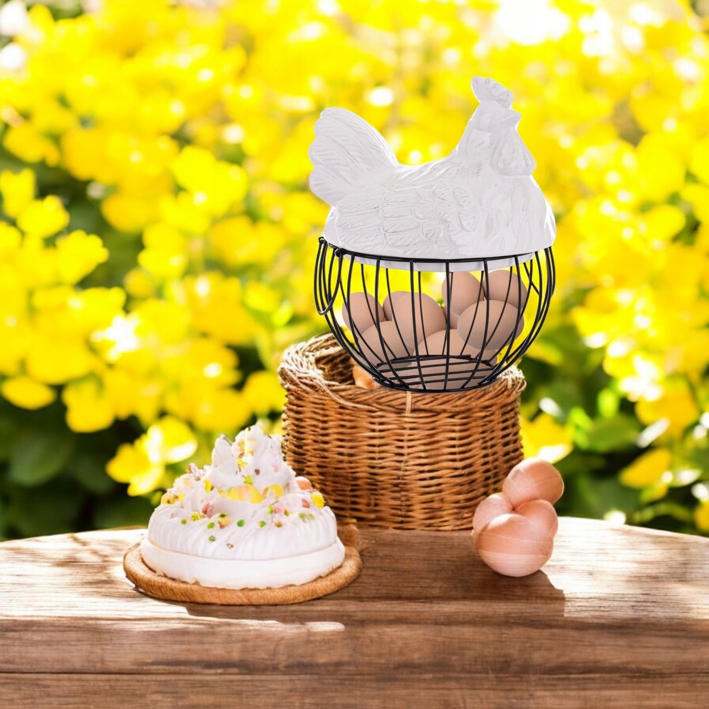 Figurka wielkanocna ceramika kura 27 cm koszyk wielkanocny dekoracyjny
