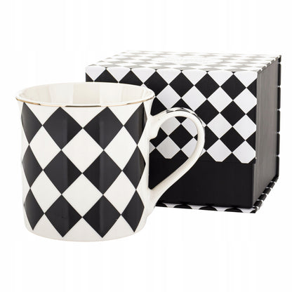 Kubek porcelanowy w pudełku na prezent czarno biały porcelana 380 ml