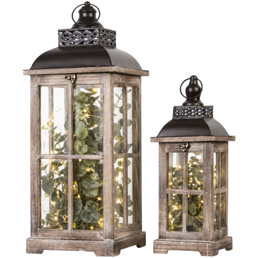 2 szt Lampion XXL Zestaw lampionów drewno pobielane 60cm
