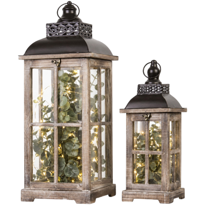 2 szt Lampion XXL Zestaw lampionów drewno pobielane 60cm