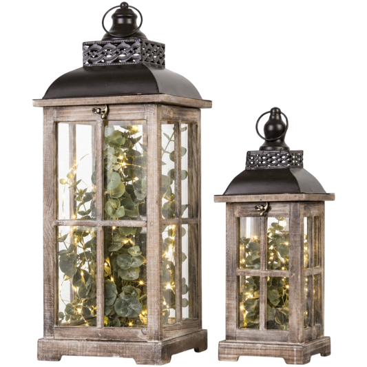 2 szt Lampion XXL Zestaw lampionów drewno pobielane 60cm