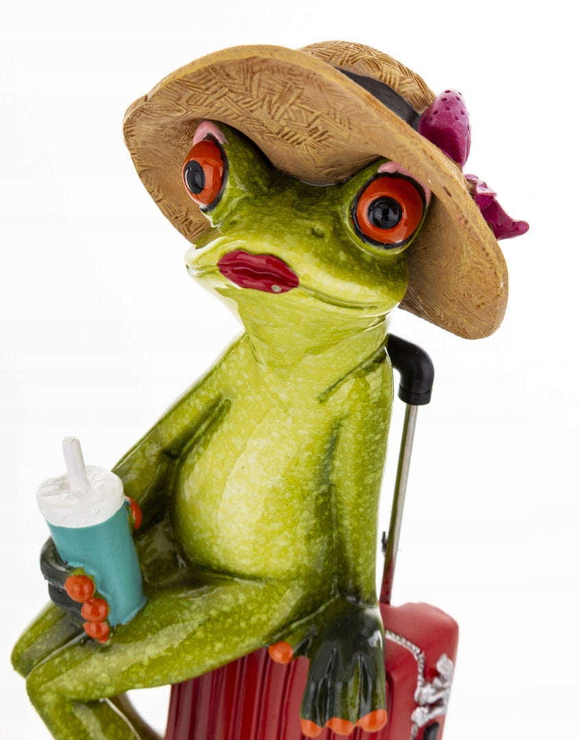 Figurka żaba z walizką żabka turystka w podróży 17 x 7 x 6 cm