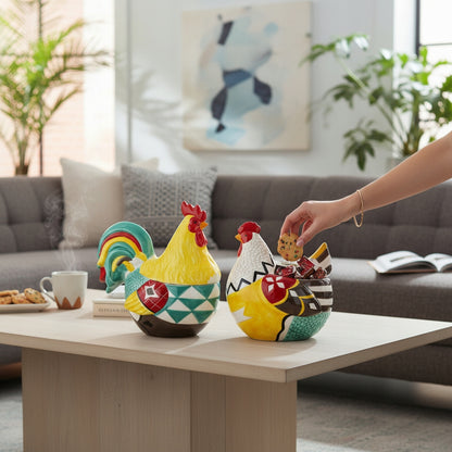 zestaw kura i kogut pojemnik ceramiczny 2 szt figurka wielkanocna