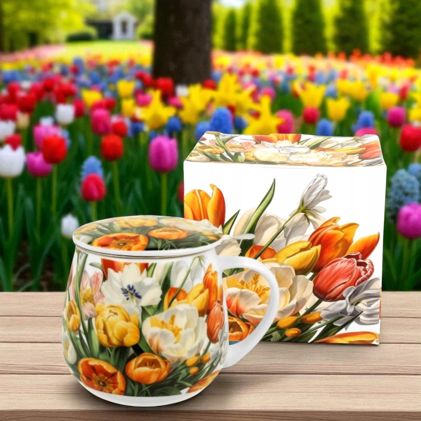 Kubek zaparzacz baryłka w pudełku porcelana 430 ml na prezent