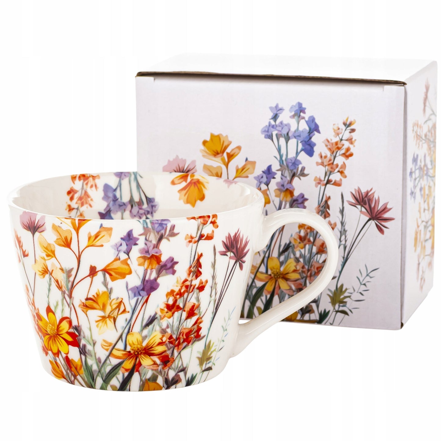 Duży kubek w pudełku porcelanowy 450 ml w kwiaty na prezent zmywarka
