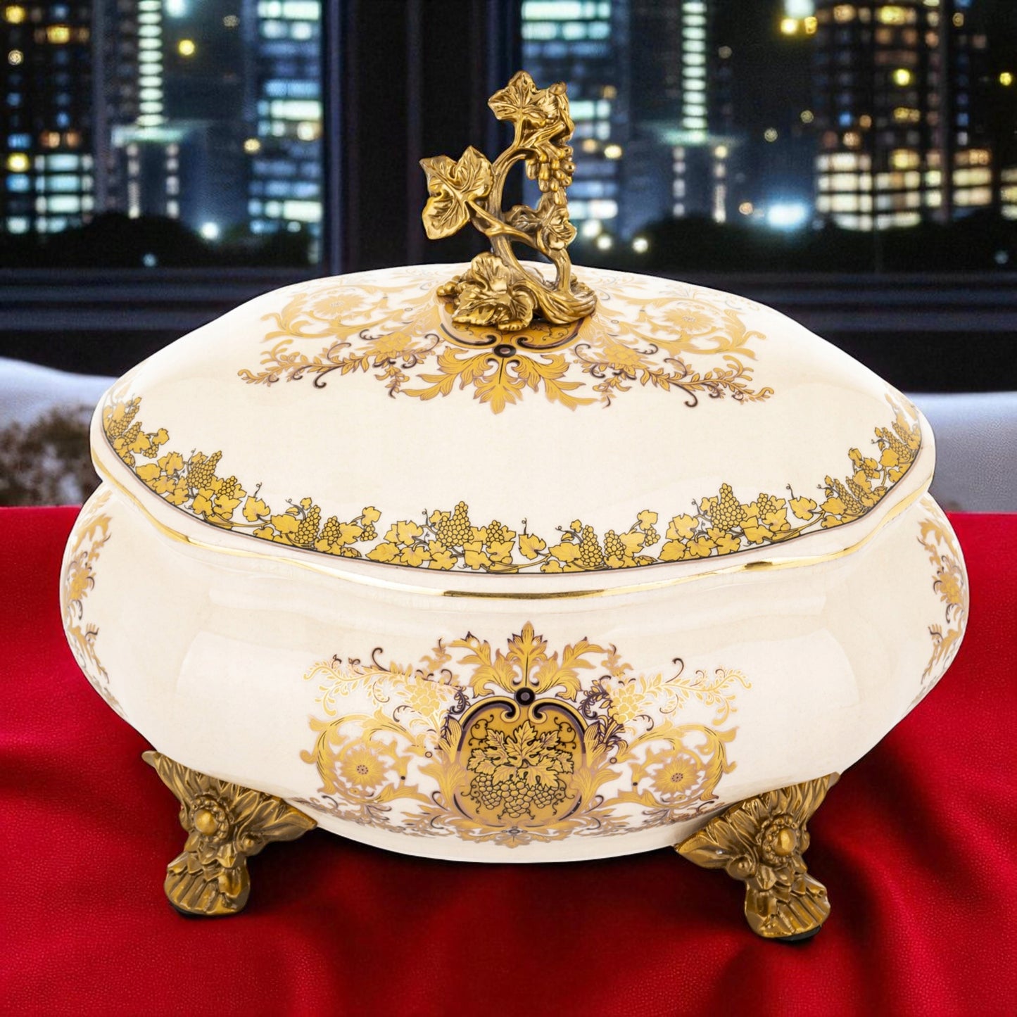 Szkatułka na biżuterię postarzany dekoracja ceramiczny retro złoty pojemnik
