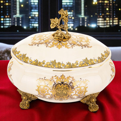 Szkatułka na biżuterię postarzany dekoracja ceramiczny retro złoty pojemnik