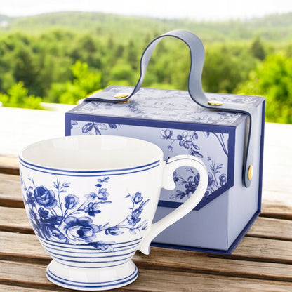 kubek porcelanowy w pudełku niebieski wzór zestaw na prezent filiżanka