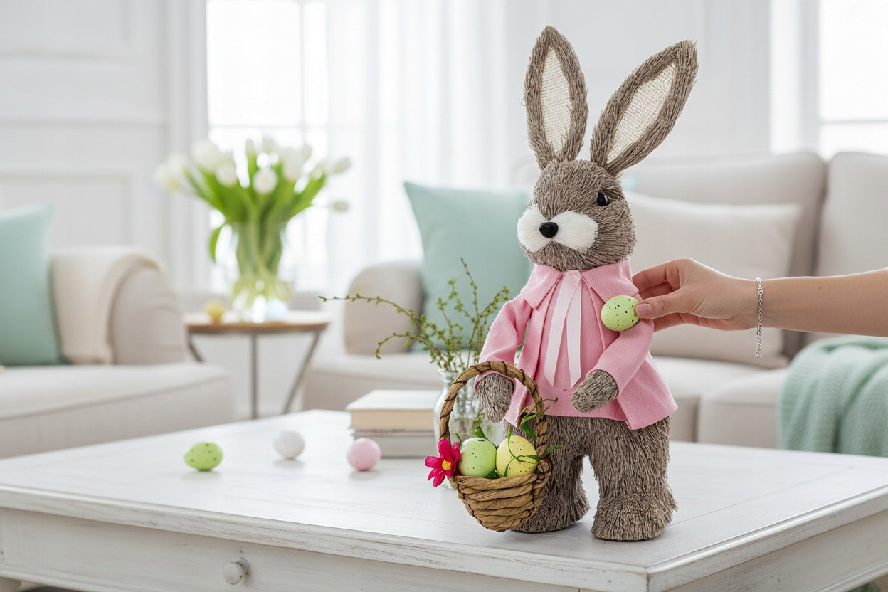 Figurka Wielkanocna Królik z Koszykiem 34 cm Dekoracja Ozdoba Zajączek