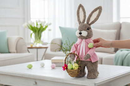 Figurka Wielkanocna Królik z Koszykiem 34 cm Dekoracja Ozdoba Zajączek
