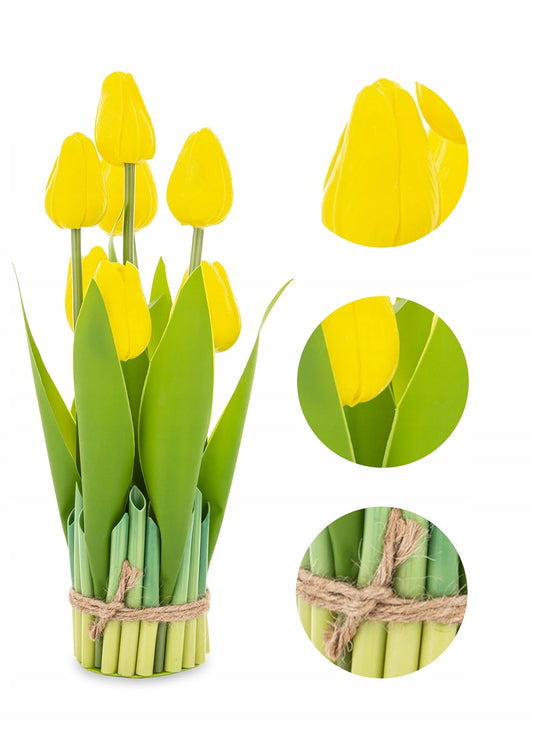 Bukiet sztucznych kwiatów Żółte Tulipany 28cm stroik tulipan żółty