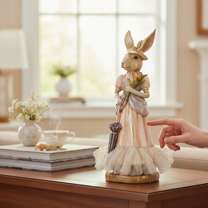 Figurka Królik z parasolem dekoracja Wielkanoc ozdoba zając wiosna 26 cm