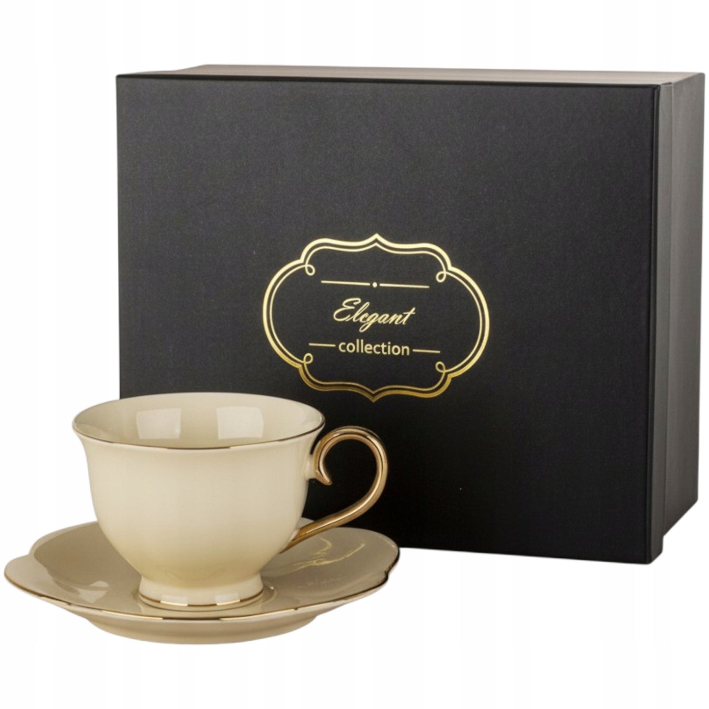 Filiżanka z podstawką do kawy herbaty kremowa porcelana 250 ml prezent