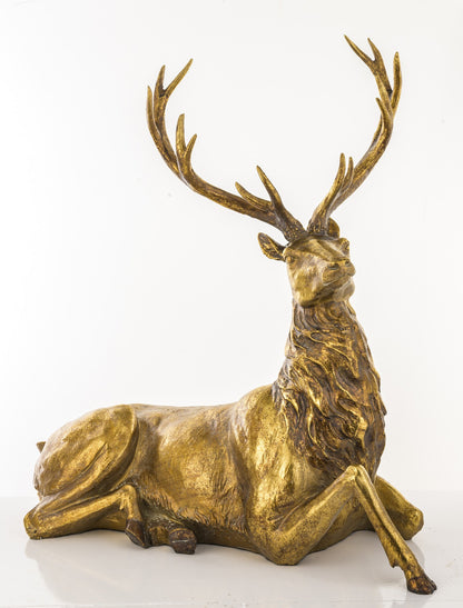Figurka świąteczna renifer złoty tworzywo sztuczne 50x52x19 cm Antique