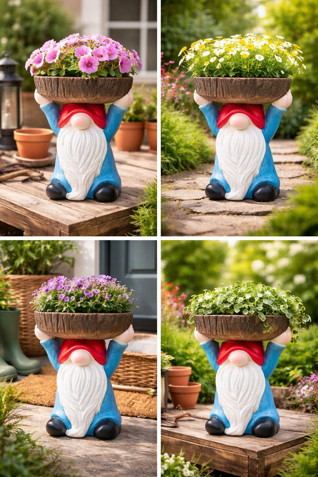 Skrzat krasnal figurka ogrodowa kwietnik stojak na kwiaty 31 cm