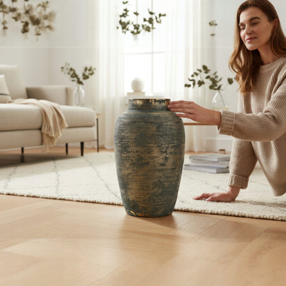 Duży wazon XL złoto-niebieski dekoracyjny loft boho na podłogę do salonu