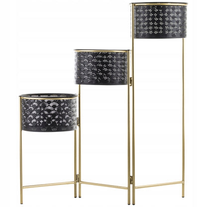 Kwietnik metalowy ażurowy czarny złoty loft glamour 70 cm
