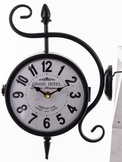 Zegar metalowy dwustronny retro czarno biały 32x22x9 dworcowy czarny loft