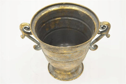 Metalowa osłonka wazon 18 cm złota postarzana antyk