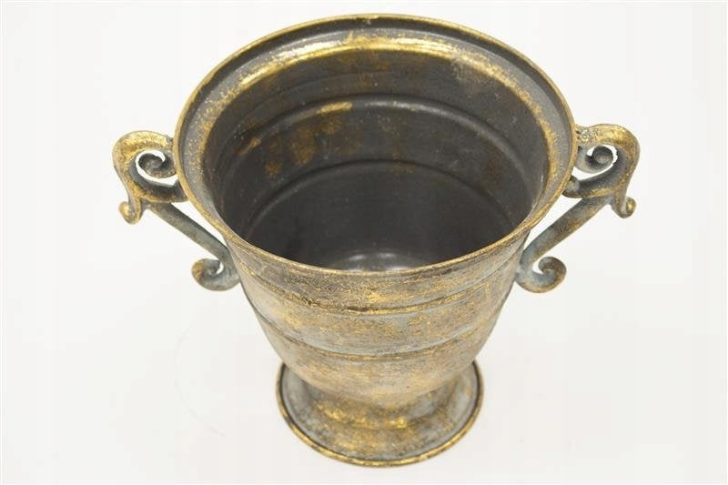 Metalowa osłonka wazon 18 cm złota postarzana antyk