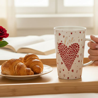 Duży porcelanowy kubek w pudełku czerwony na walentynki prezent 450 ml