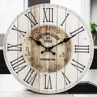 Zegar ścienny retro kremowy, odcienie brązowego 34cm