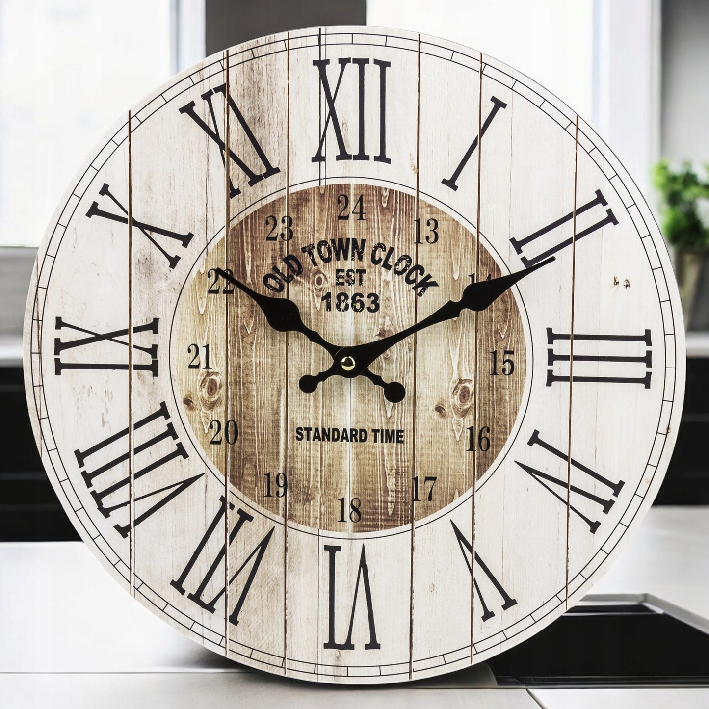 Zegar ścienny retro kremowy, odcienie brązowego 34cm