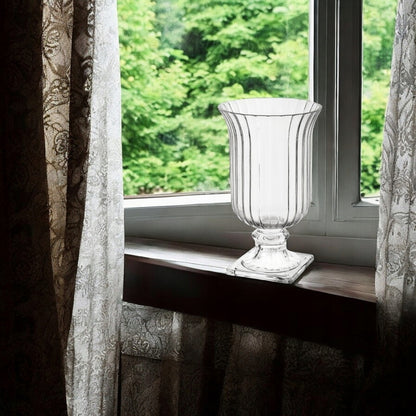 Szklany transparentny wazon na nóżce kielich ozdobny szkło 15,5 x 25,5cm