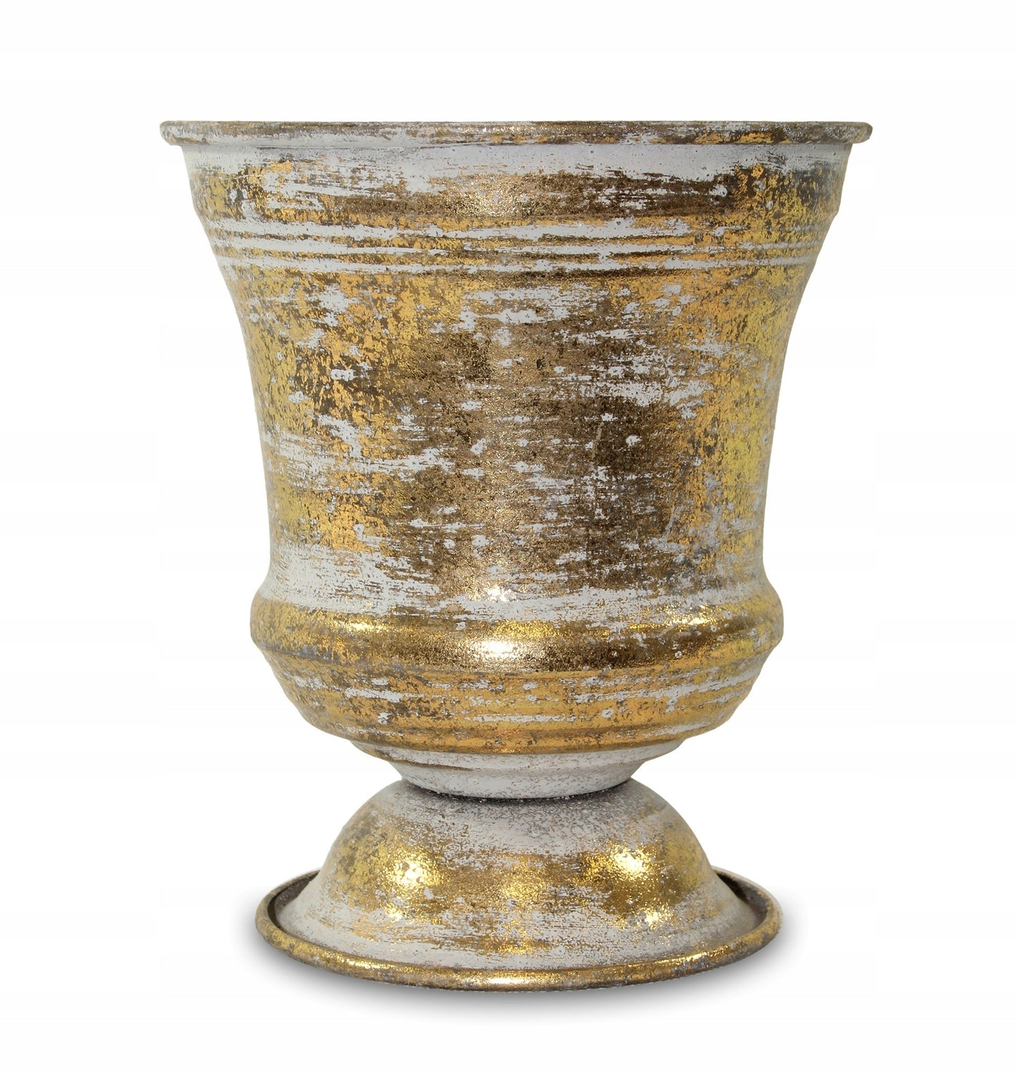 Osłonka na nóżce metalowa 16x13,5 cm złota doniczka wazon