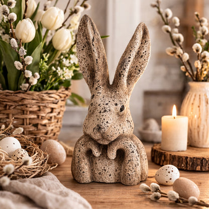 Zając Królik figurka zamyślony szaro-brązowy Piękny 29cm wielkanocna
