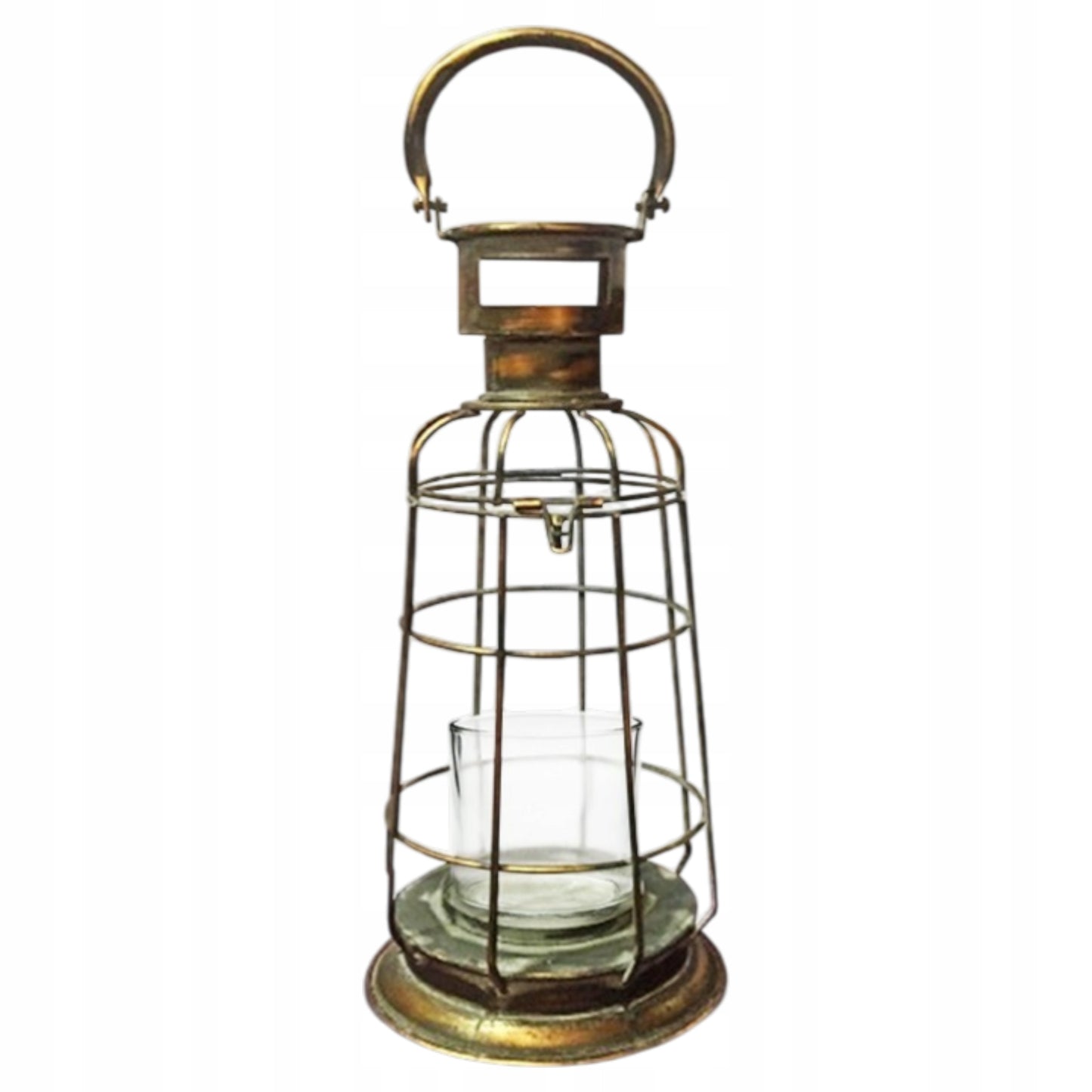 Lampion metalowy z wkładem szklanym ciemny złoty vintage loft 51 cm
