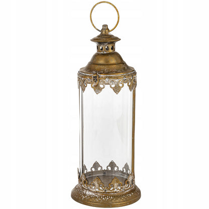 Lampion 45 cm metalowy India House Złoty Metal i Szkło Styl Orientalny