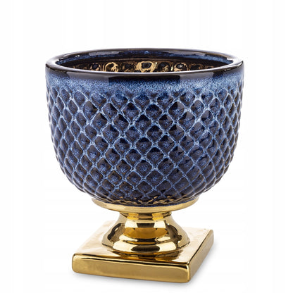 Osłonka ceramiczna granatowo-złota elegancka donica glamour do salonu