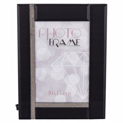 Ramka na zdjęcie 10 x 15 cm czarna szklana z kryształkami zdjęcia