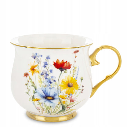 Porcelanowy duży kubek w kwiaty filiżanka do kawy herbaty 450 ml w pudełku
