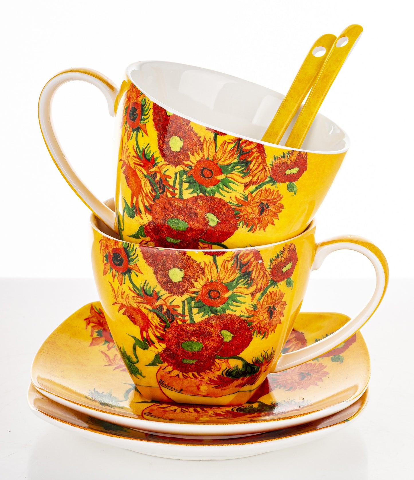 Kpl. 2 Filiżanki 2 Talerzyki 2 Łyżeczki porcelana wielokolorowy
