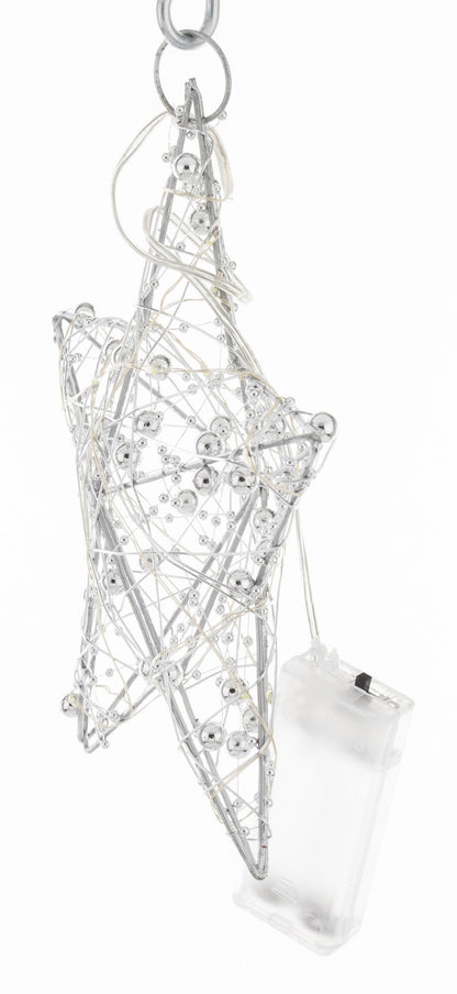 Ozdoba gwiazda LED metalowa srebrna 20x20x5 cm