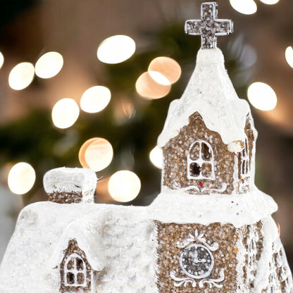 Dekoracyjny Domek Led figurka świąteczna kaplica piernikowy magic village
