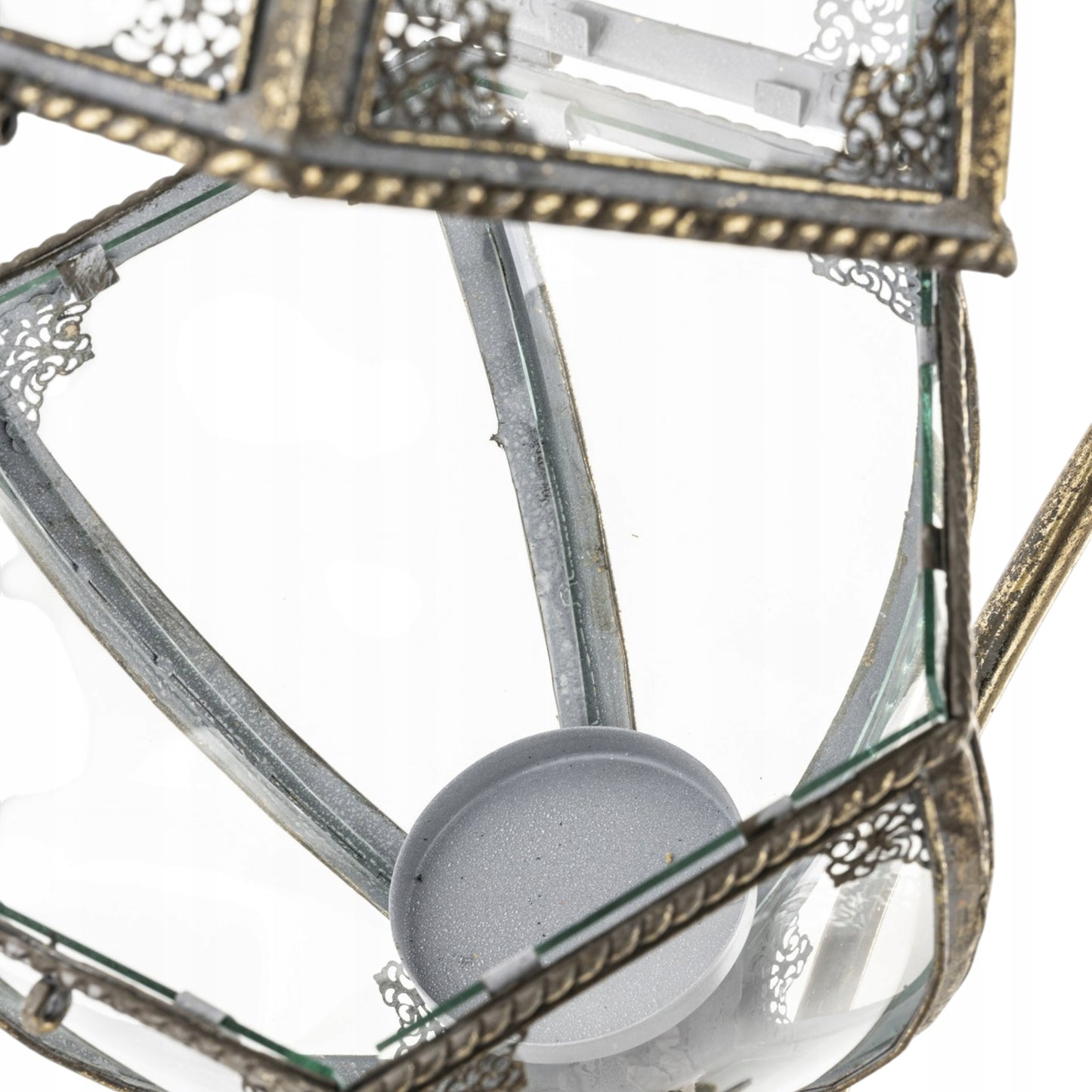 Lampion Złoty Retro Stojący Wiszący Świecznik Latarenka Metal Szkło 90 cm