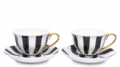 Komplet filiżanek porcelanowych 220 ml 2szt. biało-czarne złote