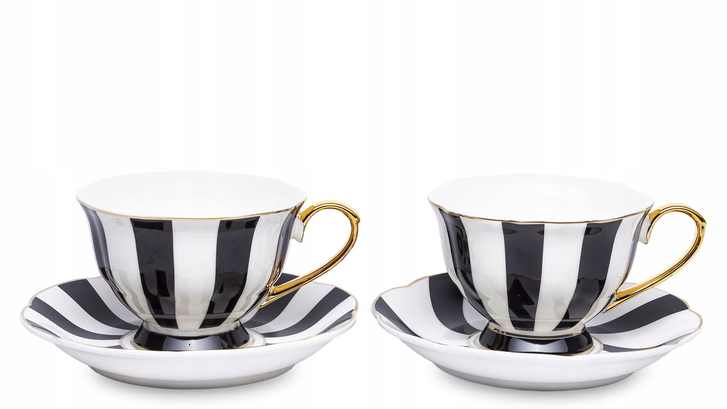Komplet filiżanek porcelanowych 220 ml 2szt. biało-czarne złote