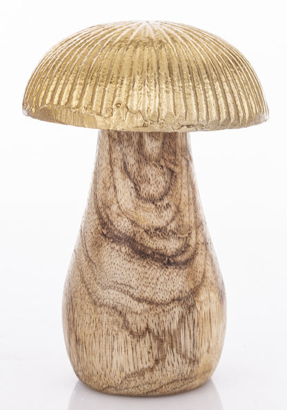 Figurka dekoracyjna grzyb drewniano-metalowa brązowo-złota 10,5x7x7 cm
